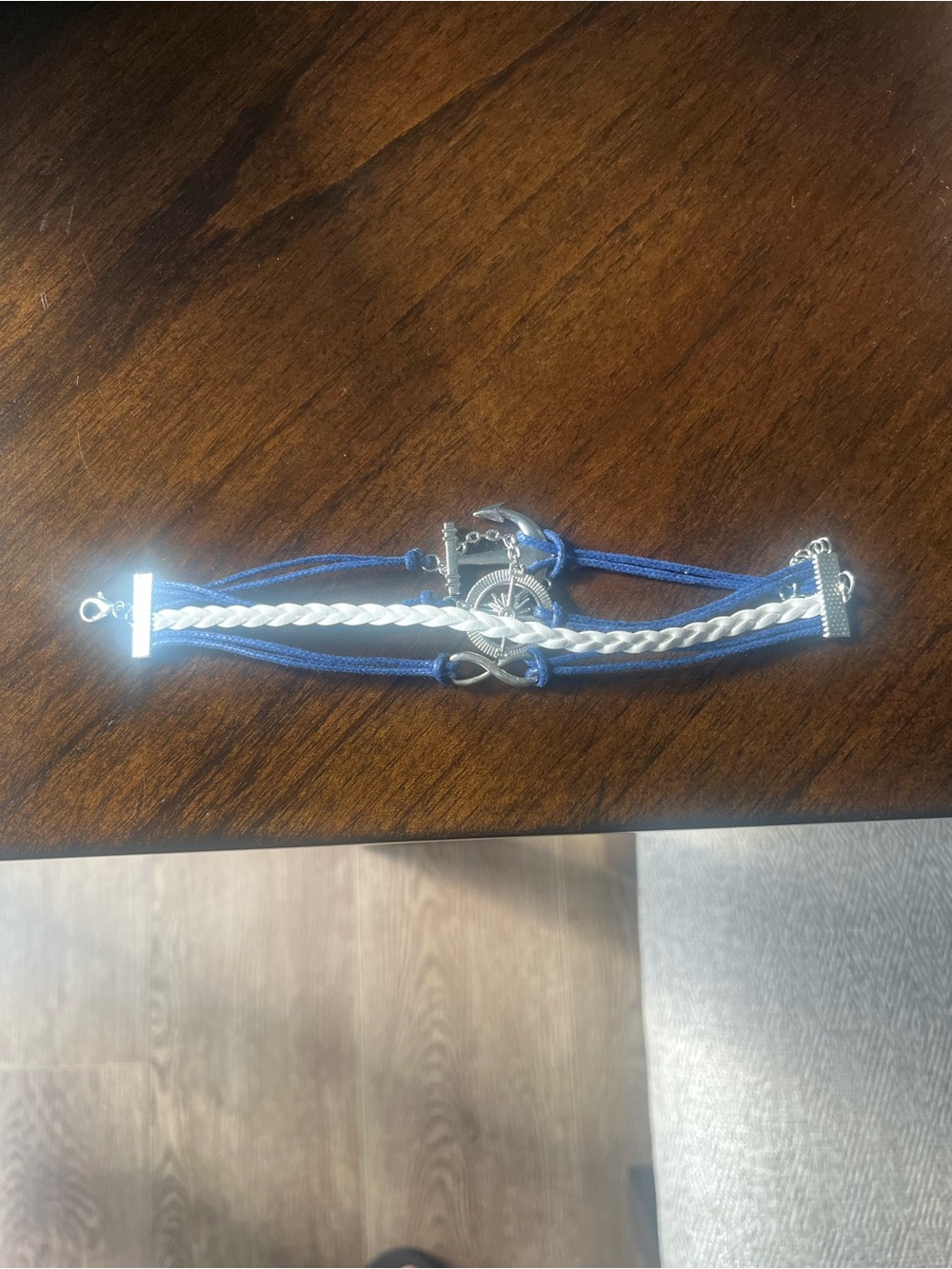 Gold Nautical Anchor Multi-Strand Bracelet - Blue & White